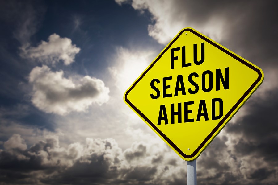 Sign saying “Flu Season Ahead” – Prevent your family from getting sick 